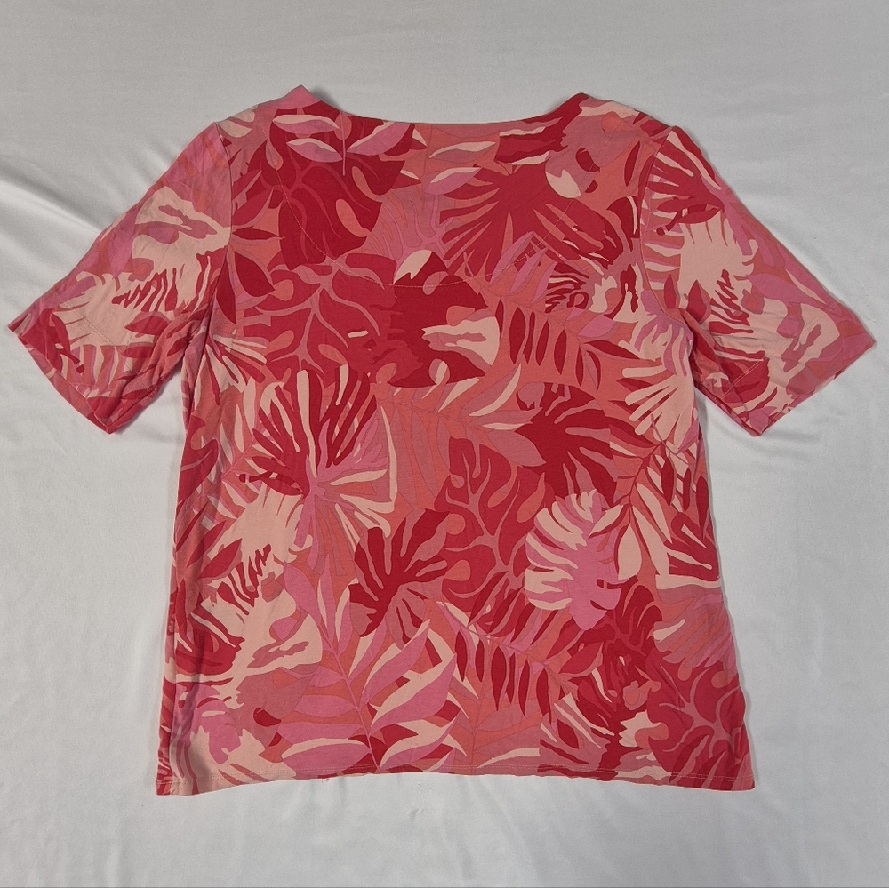 CHICOS Pink Tropical Leaf Scoop Neck Top ~ Rayon Blend ~ Size 2/ US Large - Picture 4 of 5